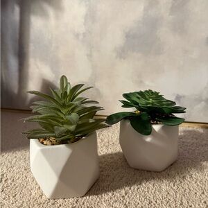 Threshold White Geometric Planters with Green Faux Succulents